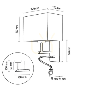 Sonar Wandleuchte 1xE27 Max. 25 W, inklusive 1 LED-Lampe 4000 K, 2,5 W, Buche und Walnussholz / schwarzes Metall / weißer Lampenschirm, 22 cm small 4