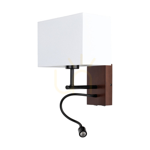 Prüfen Sonar Wandleuchte 1xE27 Max. 25 W, inklusive 1 LED-Lampe 4000 K, 2,5 W, Buche und Walnussholz / schwarzes Metall / weißer Lampenschirm, 22 cm