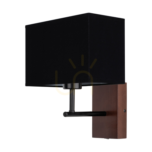 Prüfen Sonar Wandleuchte 1xE27 Max. 25 W, Buchenholz, Nussbaum/schwarzes Metall/schwarzer Lampenschirm, 22 cm
