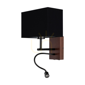 Britop Sonar 5732976 Wandleuchte E27 mit LED-Leselicht, Buche in Nussbaumfarbe, schwarzer Schirm 22 cm small 0