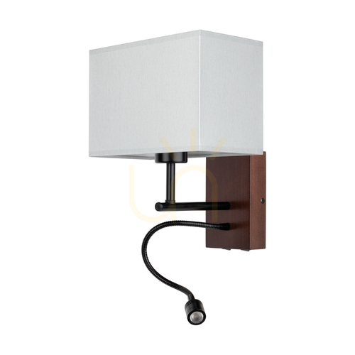 Prüfen Sonar Wandleuchte 1xE27 Max. 25 W, inklusive 1 LED-Lampe 4000 K, 2,5 W, Buche und Walnussholz / schwarzes Metall / grauer Lampenschirm, 22 cm