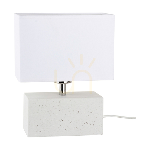 Prüfen Stabile Doppel-Tischlampe, 1xE27, Max. 25 W, weißer Beton/schwarzes PVC-Kabel/weißer Lampenschirm, 22 cm