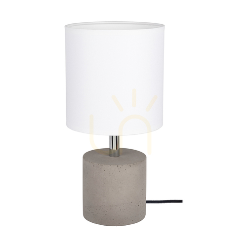 Prüfen Robuste Tischlampe, 1xE27, Max. 25 W, PVC-Kabel in Betongrau/Schwarz / weißer Lampenschirm, Ø 15 cm