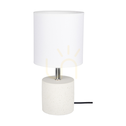 Prüfen Robuste Tischlampe, 1xE27, Max. 25 W, weißer Beton/schwarzes PVC-Kabel/weißer Lampenschirm, Ø 15 cm