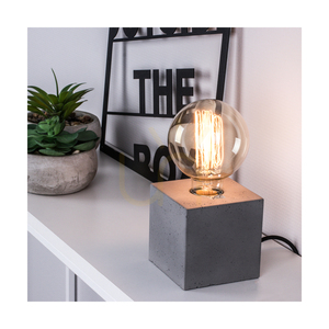 Robuste quadratische Tischlampe, 1xE27, Max. 25 W, Betongrau/Schwarz, 10 cm PVC-Kabel small 1