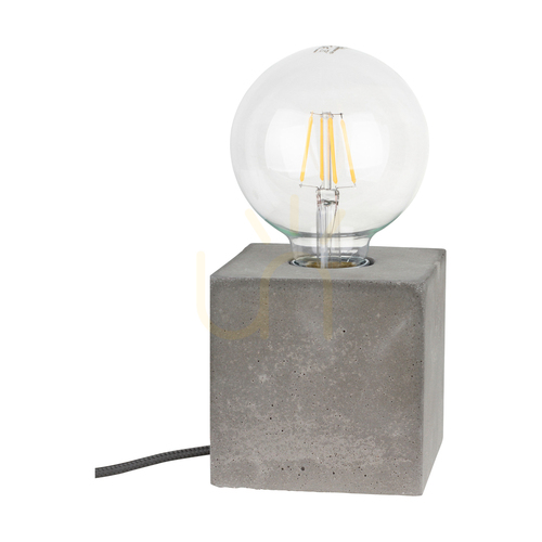 Prüfen Robuste quadratische Tischlampe, 1xE27, Max. 25 W, Betongrau/Schwarz, 10 cm PVC-Kabel