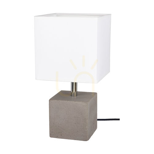 Prüfen Robuste quadratische Tischlampe, 1xE27, Max. 25 W, PVC-Kabel in Betongrau/Schwarz/weißer Lampenschirm, 15 cm