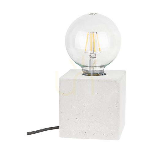 Prüfen Robuste quadratische Tischlampe, 1xE27, Max. 25 W, weißer Beton/schwarzes PVC-Kabel, 10 cm