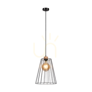 Swan Pendelleuchte 1xE27 Max. 60 W, geölte Eiche/schwarzes Metall/schwarzes PVC-Kabel/schwarzer Metallschirm, Ø 30 cm small 1