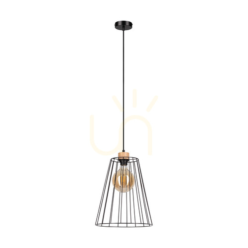Prüfen Swan Pendelleuchte 1xE27 Max. 60 W, geölte Eiche/schwarzes Metall/schwarzes PVC-Kabel/schwarzer Metallschirm, Ø 30 cm