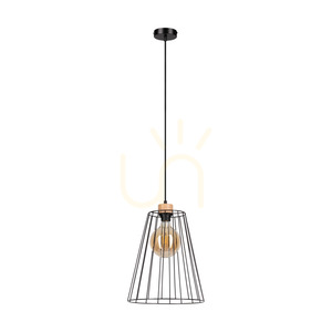 Swan Pendelleuchte 1xE27 Max. 60 W, geölte Eiche/schwarzes Metall/schwarzes PVC-Kabel/schwarzer Metallschirm, Ø 30 cm small 0