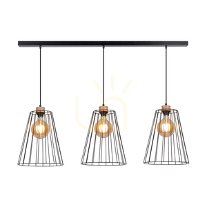 Schwan-Pendelleuchte, 3xE27, Max. 60 W, geölte Eiche/schwarzes Metall/schwarzes PVC-Kabel/schwarzer Metallschirm, 117 cm small 1