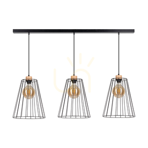 Schwan-Pendelleuchte, 3xE27, Max. 60 W, geölte Eiche/schwarzes Metall/schwarzes PVC-Kabel/schwarzer Metallschirm, 117 cm small 0