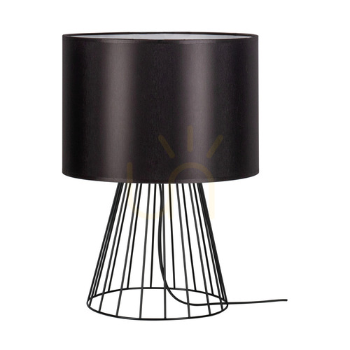 Prüfen Tischlampe „Swan“, 1xE27, Max. 40 W, schwarzes Metall/schwarzes PVC-Kabel/schwarzer Lampenschirm, Ø 25 cm