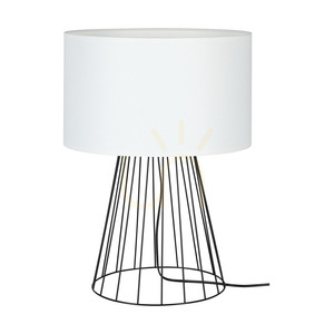 Tischlampe „Swan“, 1xE27, Max. 60 W, schwarzes Metall/schwarzes PVC-Kabel/weißer Lampenschirm, Ø 40 cm small 0