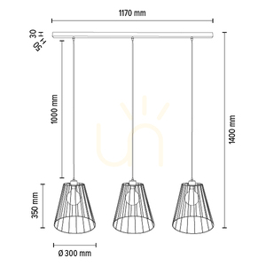 Schwan-Pendelleuchte, 3xE27, Max. 60 W, schwarzes Metall/schwarzes PVC-Kabel/schwarzer Metallschirm, 117 cm small 2