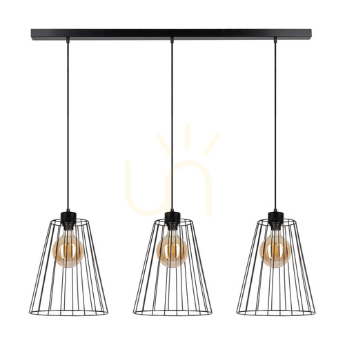 Prüfen Schwan-Pendelleuchte, 3xE27, Max. 60 W, schwarzes Metall/schwarzes PVC-Kabel/schwarzer Metallschirm, 117 cm
