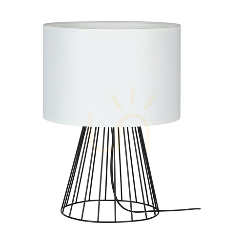 Prüfen Tischlampe „Swan“, 1xE27, Max. 40 W, schwarzes Metall/schwarzes PVC-Kabel/weißer Lampenschirm, Ø 25 cm