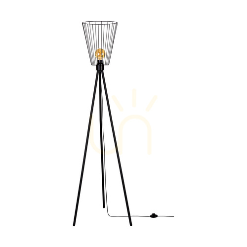 Prüfen Swan Stehlampe, 1xE27, Max. 40 W, schwarzes Metall / schwarzes PVC-Kabel / schwarzer Metallschirm, Ø 30 cm