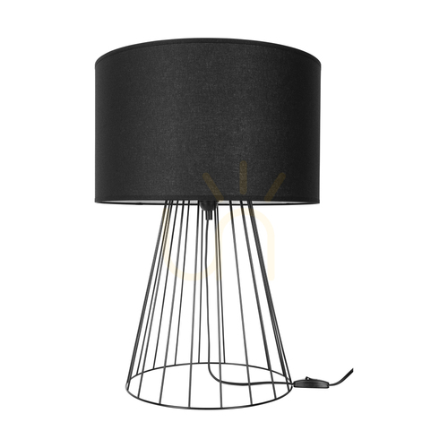 Prüfen Tischlampe „Swan“, 1xE27, Max. 60 W, schwarzes Metall/schwarzes PVC-Kabel/schwarzer Lampenschirm, Ø 40 cm