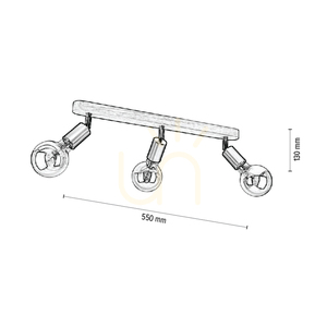 Takada Deckenleuchte, 3xE27, Max. 25 W, grau gebeiztes Kiefernholz / schwarzes Metall, 55 cm small 2