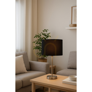 Tischlampe „Tamara“, 1xE27, Max. 40 W, satiniertes Metall/transparentes PVC-Kabel/schwarzer Lampenschirm, Ø 25 cm small 1
