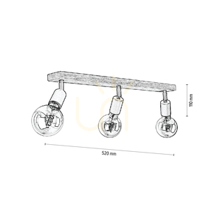 Tamea Deckenleuchte, 3xE27, Max. 25 W, geölte Eiche/schwarzes Metall, 52 cm small 3