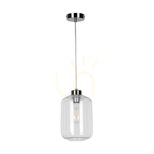 Prüfen Tarro-Pendelleuchte, 1xE27, Max. 60 W, Metall in Chromoptik / transparentes PVC-Kabel / transparenter Glasschirm, Ø 17 cm