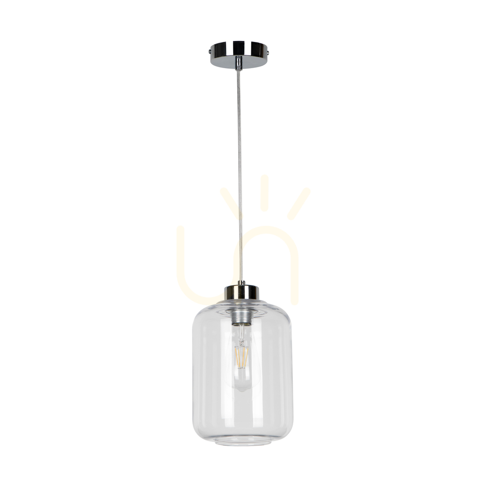 Tarro-Pendelleuchte, 1xE27, Max. 60 W, Metall in Chromoptik / transparentes PVC-Kabel / transparenter Glasschirm, Ø 17 cm