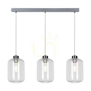 Tarro-Pendelleuchte, 3xE27, Max. 60 W, Metall in Chromoptik / transparentes PVC-Kabel / transparenter Glasschirm, 76 cm small 1