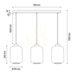 Tarro-Pendelleuchte, 3xE27, Max. 60 W, Metall in Chromoptik / transparentes PVC-Kabel / transparenter Glasschirm, 76 cm small 3
