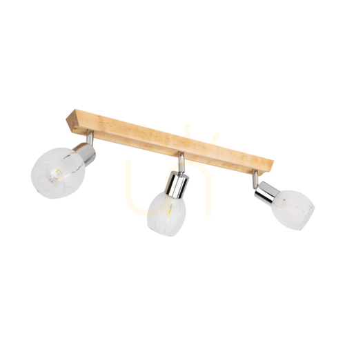 Prüfen Deckenleuchte „Tessa“, 3xE14, Birke/satiniertes Metall/weißer, transparenter Glasschirm, 55 cm