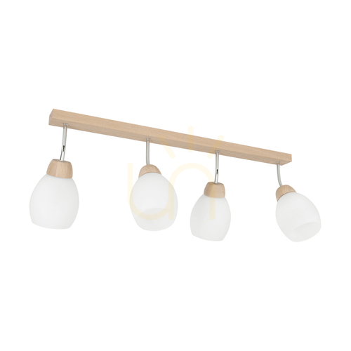 Prüfen Tilia Deckenleuchte, 4xE27, Max. 60 W, geölte Eiche/Chrommetall/weißer Glasschirm, 78 cm