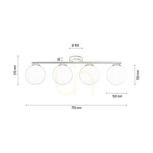 Tilo Deckenleuchte, 4xE14, Max. 25 W, schwarzes Metall/weißer Glasschirm, 77 cm small 4