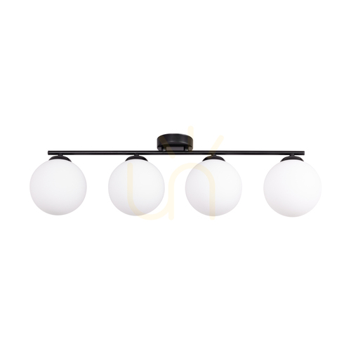 Prüfen Tilo Deckenleuchte, 4xE14, Max. 25 W, schwarzes Metall/weißer Glasschirm, 77 cm