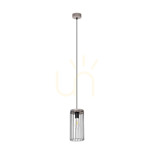 Prüfen Timeo Pendelleuchte, 1xE27, Max. 60 W, grau gebeiztes Kiefernholz, PVC-Kabel/schwarz, Metallschirm Ø 15 cm