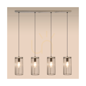 Timeo Pendelleuchte 4xE27 Max. 60 W, grau gebeiztes Kiefernholz / schwarzes PVC-Kabel / schwarzer Metallschirm, 100 cm small 2
