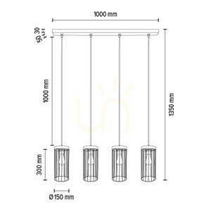 Timeo Pendelleuchte 4xE27 Max. 60 W, grau gebeiztes Kiefernholz / schwarzes PVC-Kabel / schwarzer Metallschirm, 100 cm small 4