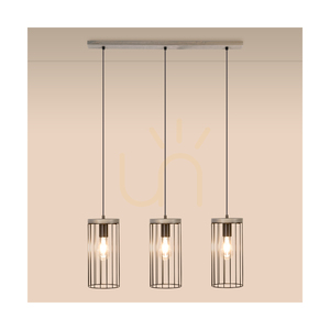 Timeo Pendelleuchte, 3xE27, Max. 60 W, grau gebeizte Kiefer, grau-schwarzes PVC-Kabel, schwarzer Metallschirm, 76 cm small 2