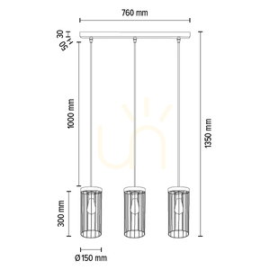 Timeo Pendelleuchte, 3xE27, Max. 60 W, grau gebeizte Kiefer, grau-schwarzes PVC-Kabel, schwarzer Metallschirm, 76 cm small 4