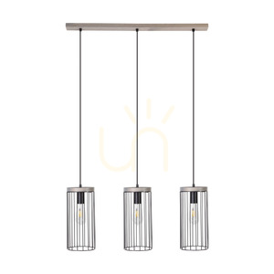 Timeo Pendelleuchte, 3xE27, Max. 60 W, grau gebeizte Kiefer, grau-schwarzes PVC-Kabel, schwarzer Metallschirm, 76 cm small 0