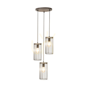Timeo Pendelleuchte, 3xE27, Max. 60 W, grau gebeiztes Kiefernholz, PVC-Kabel/schwarz, Metallschirm, Ø 40 cm small 1