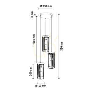 Timeo Pendelleuchte, 3xE27, Max. 60 W, grau gebeiztes Kiefernholz, PVC-Kabel/schwarz, Metallschirm, Ø 40 cm small 3
