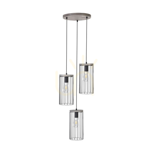 Prüfen Timeo Pendelleuchte, 3xE27, Max. 60 W, grau gebeiztes Kiefernholz, PVC-Kabel/schwarz, Metallschirm, Ø 40 cm