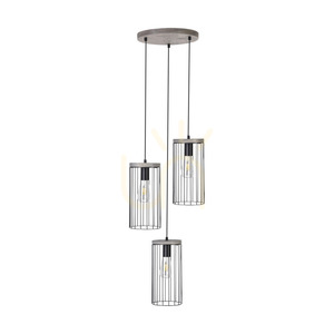 Timeo Pendelleuchte, 3xE27, Max. 60 W, grau gebeiztes Kiefernholz, PVC-Kabel/schwarz, Metallschirm, Ø 40 cm small 0