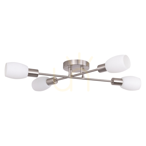 Prüfen Tosca Deckenleuchte, 4xE14, Max. 40 W, Satin-Metall/Weiß, Glasschirm, 67 cm