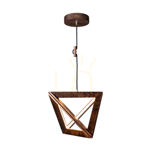 Trigonon Pendelleuchte, 1xLED, 3000 K, 27 W, Buchen- und Nussbaumholz, schwarzes geflochtenes Kabel, 42 cm small 1