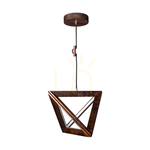 Prüfen Trigonon Pendelleuchte, 1xLED, 3000 K, 27 W, Buchen- und Nussbaumholz, schwarzes geflochtenes Kabel, 42 cm