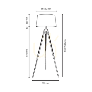 Stativ-Stehlampe, 1xE27, Max. 60 W, Buchen- und Nussbaumholz, transparentes PVC-Kabel, schwarzer Lampenschirm, 67 cm small 2