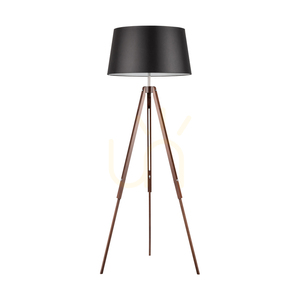 Stativ-Stehlampe, 1xE27, Max. 60 W, Buchen- und Nussbaumholz, transparentes PVC-Kabel, schwarzer Lampenschirm, 67 cm small 0